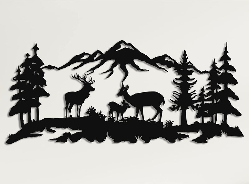 DEKADRON Metal Wall Art, Deer Family Wall Decor, 30" W x 13" H / 75x33 cm - Image 1